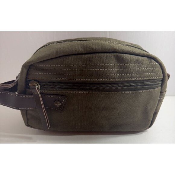 Timberland Khaki Canvas Toiletry Kit Travel Bag Zipper Closure 9”x6”x4” NWOT - Picture 1 of 5